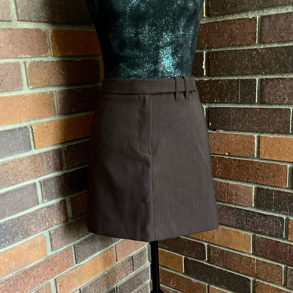 Star City Brown Short Straight Skirt with Belted Waist - Picture 2 of 8